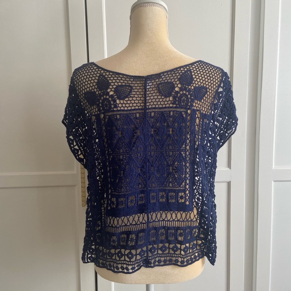 Crocheted Blue Top Boho Swimsuit Coverup Size L by Lauren Conrad - Picture 4 of 6